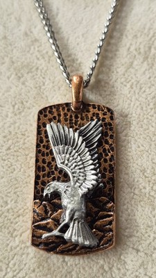 Two-Tone Eagle In Flight Pendant Necklace Silver/Copper Tone Color 17 3/4'' Chain