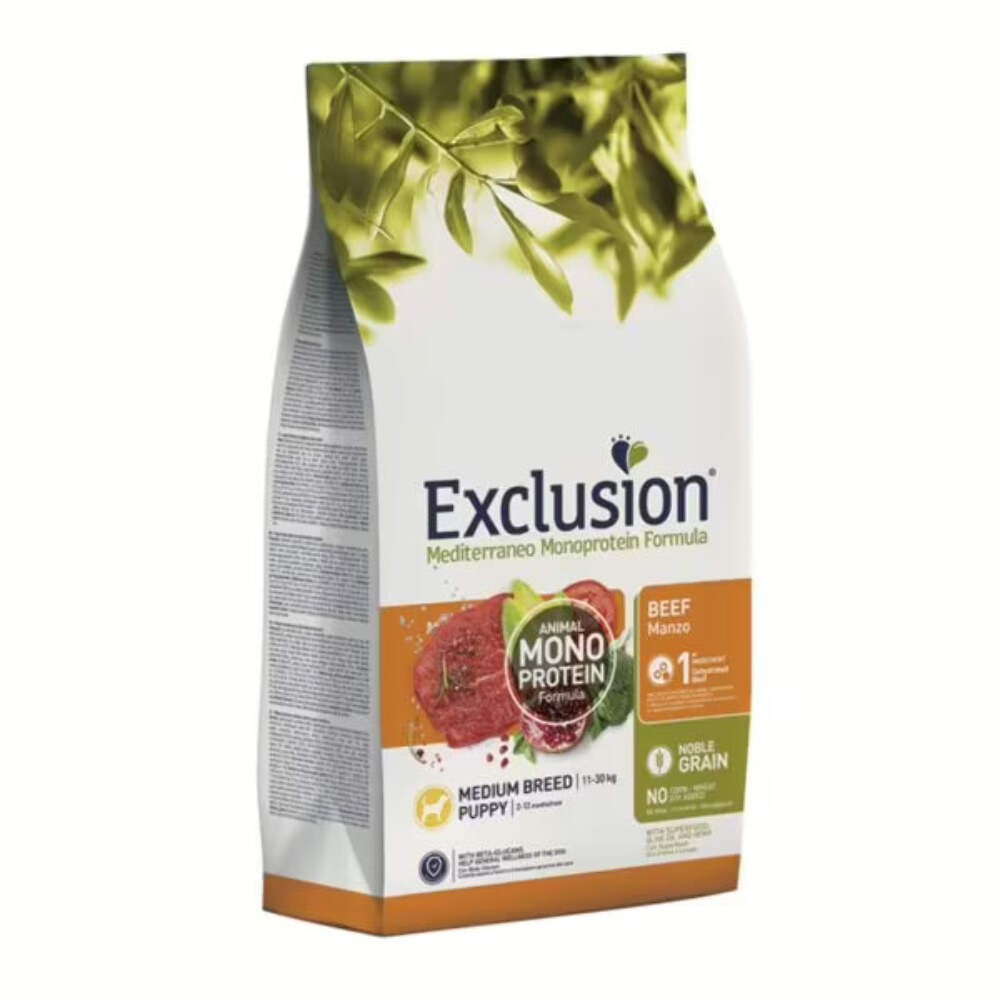EXCLUSION NOBLE GRAIN MEDIUM BREED PUPPY CON MANZO 3 KG.