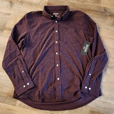 Rhone WFH Shirt Mens Large Tawny Port Black Heather Button Up Stretch Knit NWT