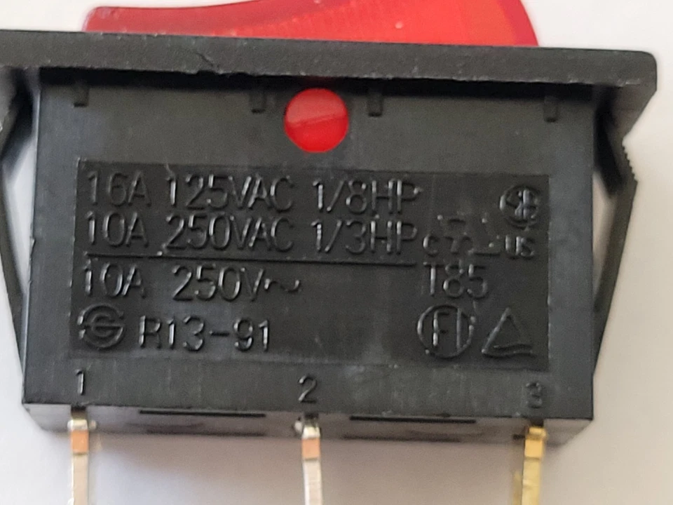 1pc SCI R13-91 SPST ON-OFF Red Illuminated Rocker Switch 16A/125V 10A/250V - Image 2 of 3