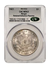 1921 $1 Morgan Silver Dollar Mint Error CAC MS63 Retained Defective Planchet 🔥