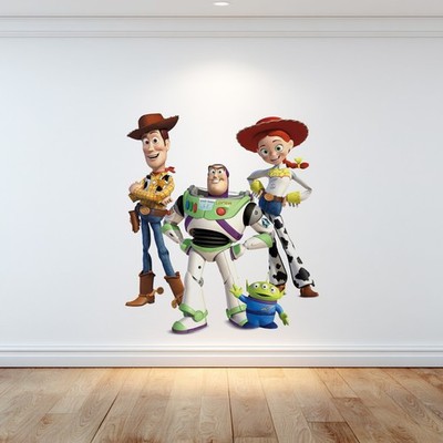 Toy Story Woody, Buzz Lightyear, Jessie and Green Alien Vinyl Hochglanz Wandstab