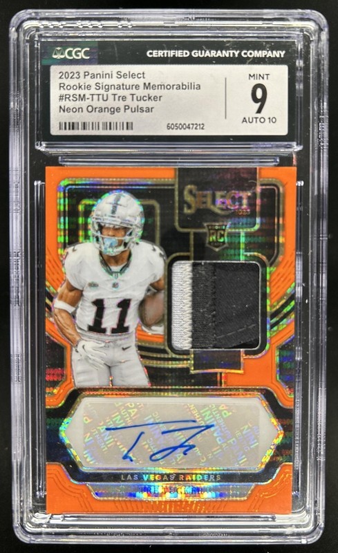 2023 Select Tre Tucker Rookie RC Patch Neon Orange Pulsar Prizm Auto #/33 CGC 9