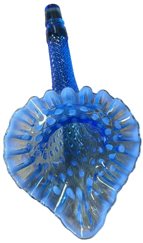 Vintage Fenton Glass Diamond Lace Blue Opalescent Crest Replacement Epergne Horn