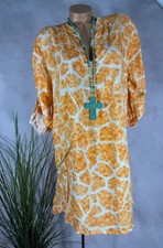 airy summer dress tunic V neck patterned Italy W/ orange 40 42 44