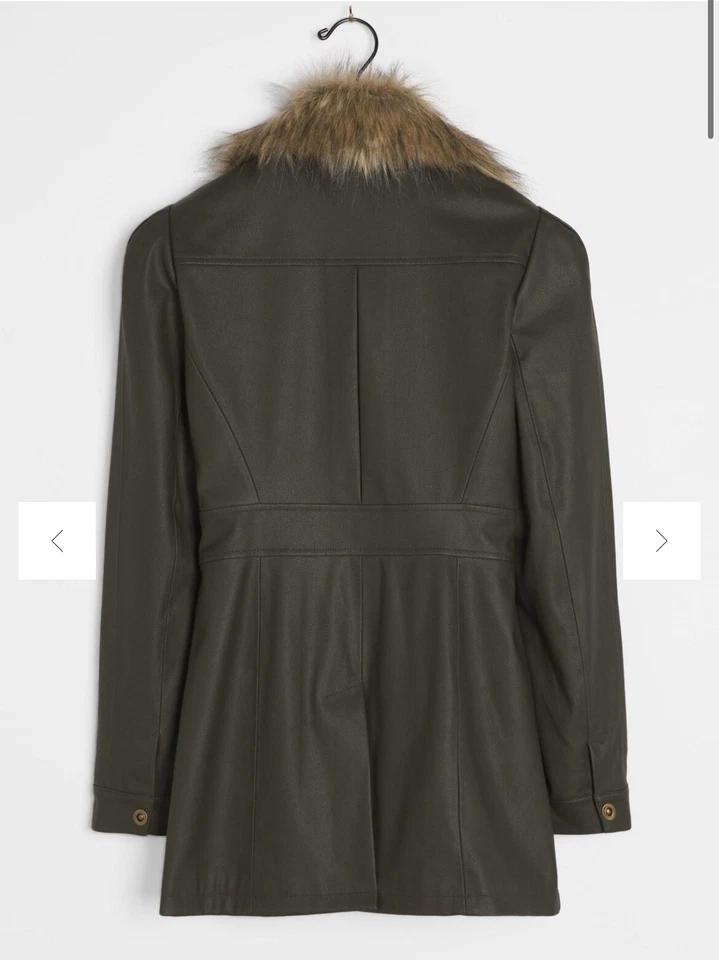 Chaqueta Abrigo Anthropologie Maeve Kellie Cuero Vegano Midi Retro Gris Verde Talla 4 Foto 4 de 4