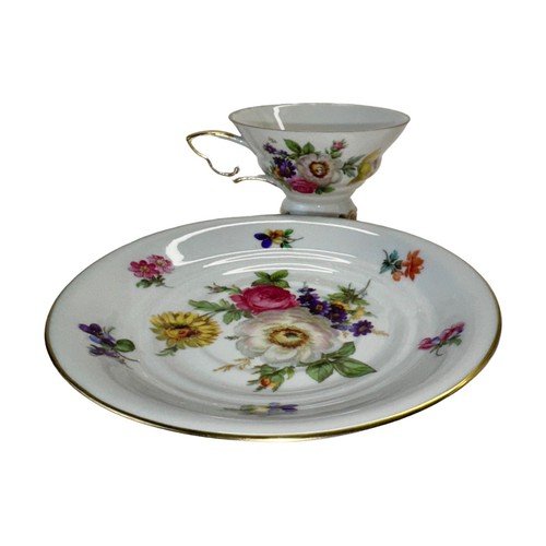 Mitterteich Bavaria Meissen Floral Cup 4" Saucer 6" Gold Trim Germany - Picture 4 of 5