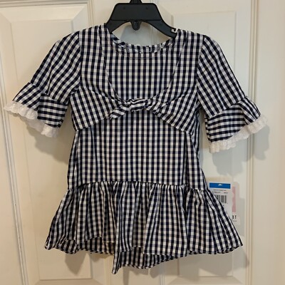 Bonnie Baby Girl's Size 24 M Short Sleeve Check Dress Nwt Navy / White