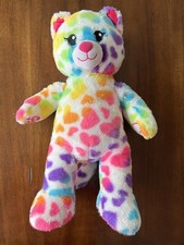 Build-A-Bear BAB Multicolored Rainbow Hearts Kitty Cat 17 Stuffed Plush Animal