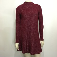 Urban Outfitters S Burgundy Silver Metallic Mini-Dress Long-Sleeve NEW $84