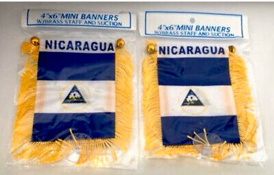 NICARAGUA MINI BANNER FLAG GREAT FOR CAR & HOME WINDOW MIRROR HANGING