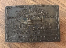 1970s Jack Daniel's Sour Mash Whiskey Brass Belt Buckle Montauk Silver Company