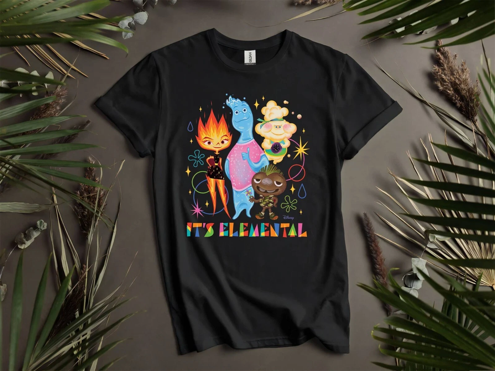 Disney Elemental Characters Group T-shirt for Men and Women Unisex