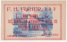 1880s Color Advertising Flier F.H. Fisher Ore Sacks Hydraulic Hose Denver CO