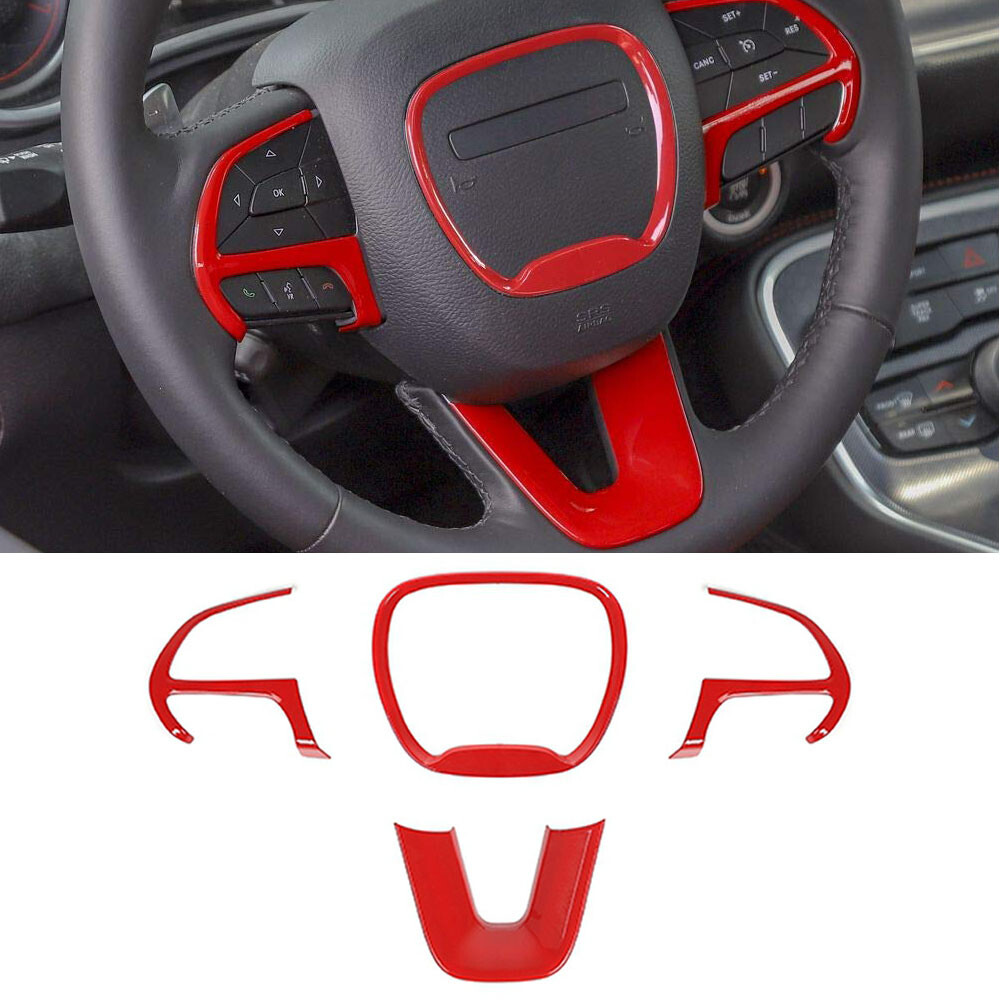 Red Steering Wheel Cover Trim Bezels Accessories For Dodge Charger 2015-2019