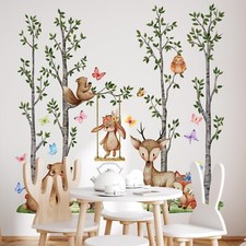 Giant Jungle Green Tree Wall Stickers Safari Animal Tree Branches Wall Decals...