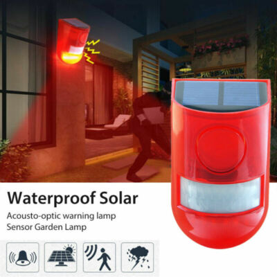 Waterproof Solar Alarm Blitzlicht Bewegungsmelder Garden Sound Strobe Lamp 110DB