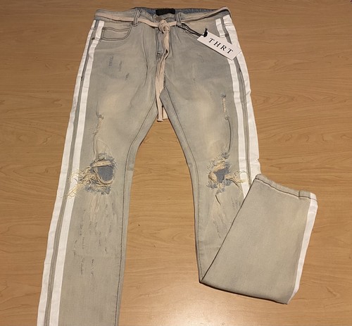 THRT DENIM Ripped Skinny Jeans Pants 32x32 RARE NEW Distressed Blue NWT - 第 1/12 張圖片