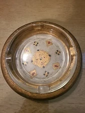 Vintage MCM Gold Gilt Wood and Glass 2 Piece Florentia Ashtray Handmade In Italy