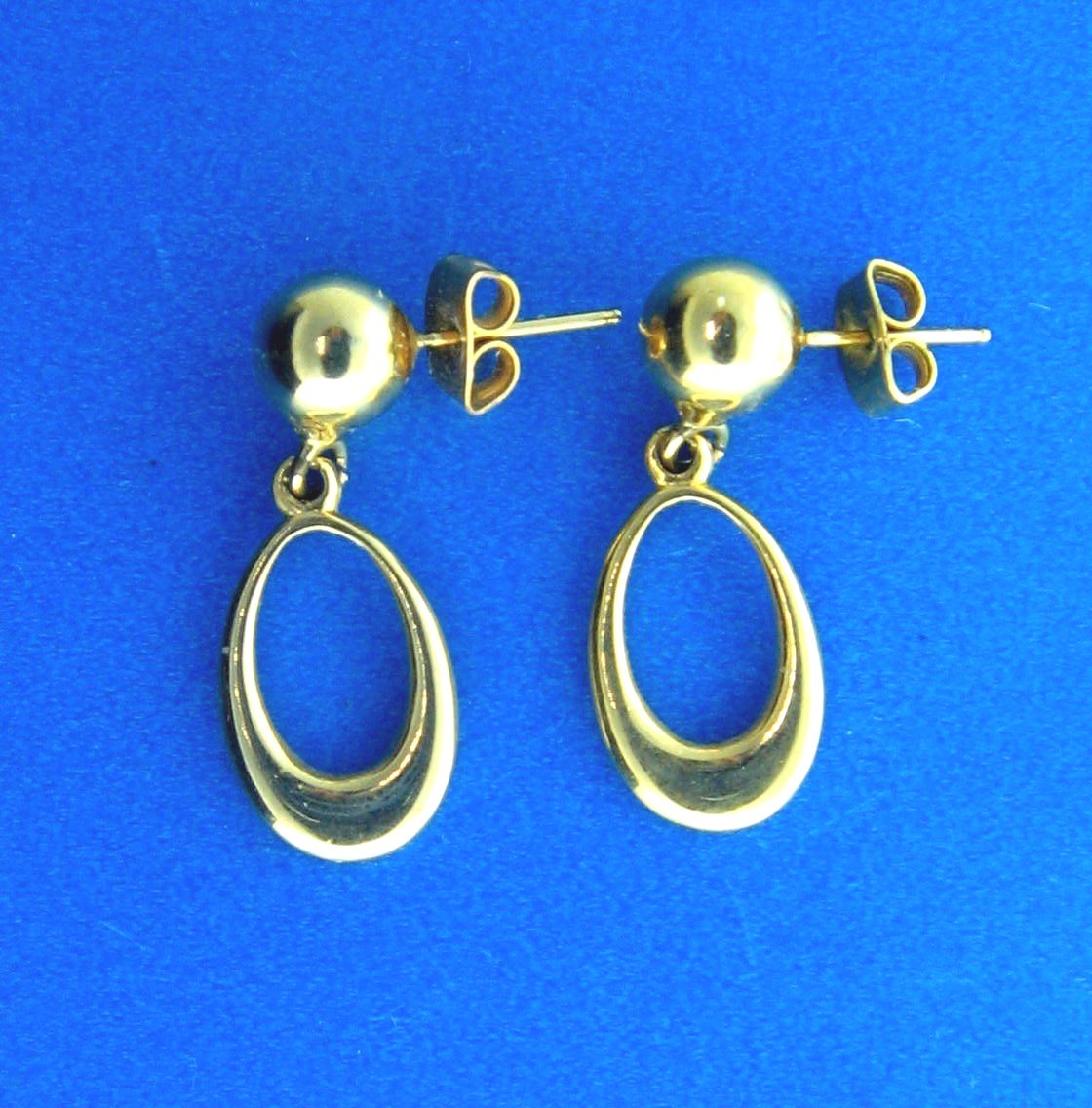 Oval Hoop and Bead Dangle Earrings 1 Inch Silver or Gold