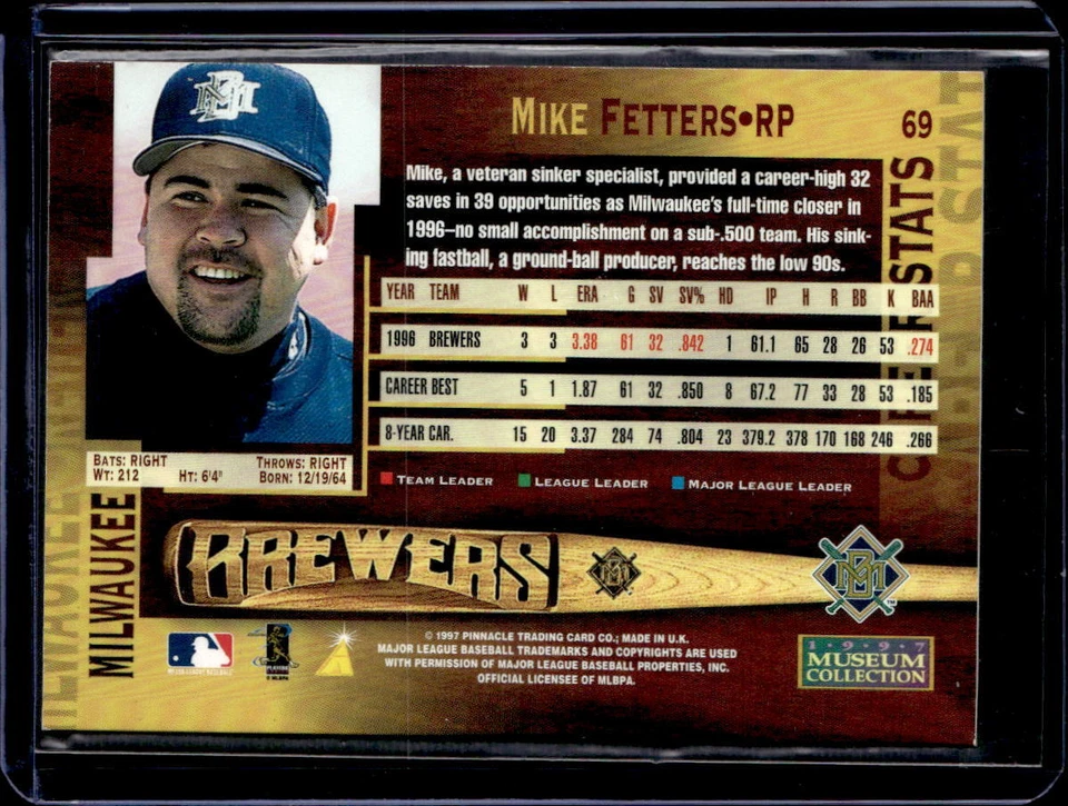 1997 Pinnacle #69 Mike Fetters Museum Collection - Image 2 of 2