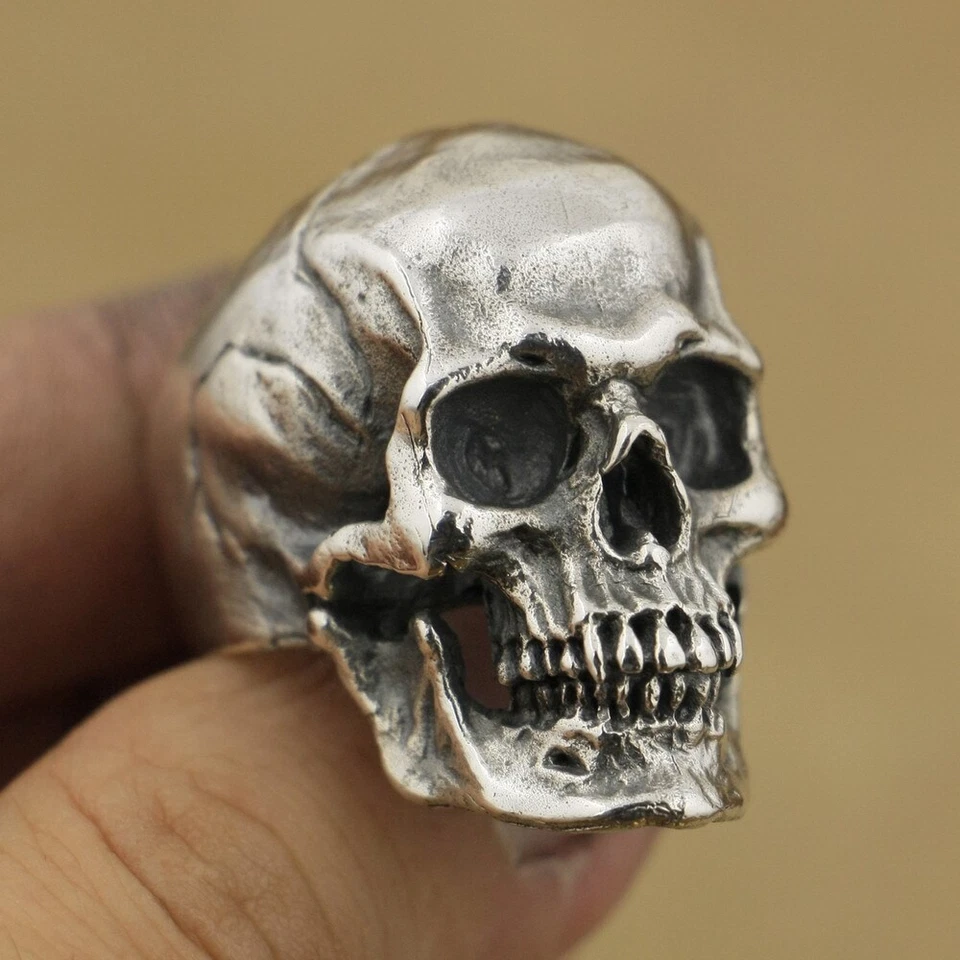 925 Sterling Silver Heavy Skull Ring Mens Biker Gothic Ring Punk Jewelry TA50D - Image 4 of 4