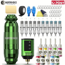 Wormhole Tattoo Machine Kit Wireless Battery Rotary Motor Pen Color Inks Needle