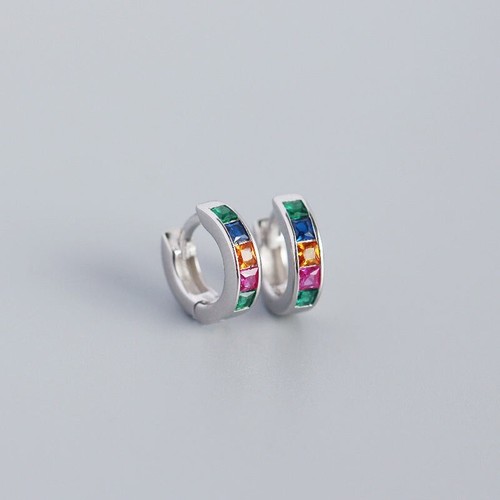 Color Gemstone Rainbow Huggie Hoop Earrings in Gold Plated 925 Sterling Silver