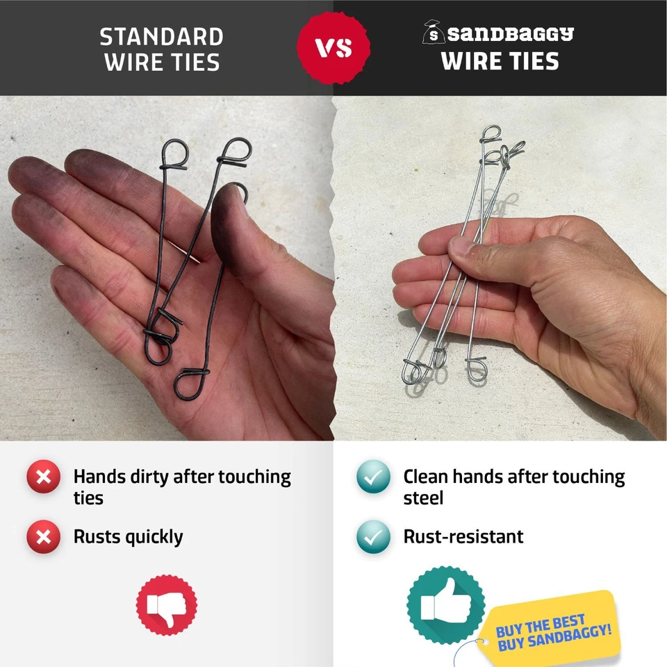 Bridas de alambre galvanizadas de doble bucle Sandbaggy de 6 pulgadas - acero calibre 16 Foto 2 de 4