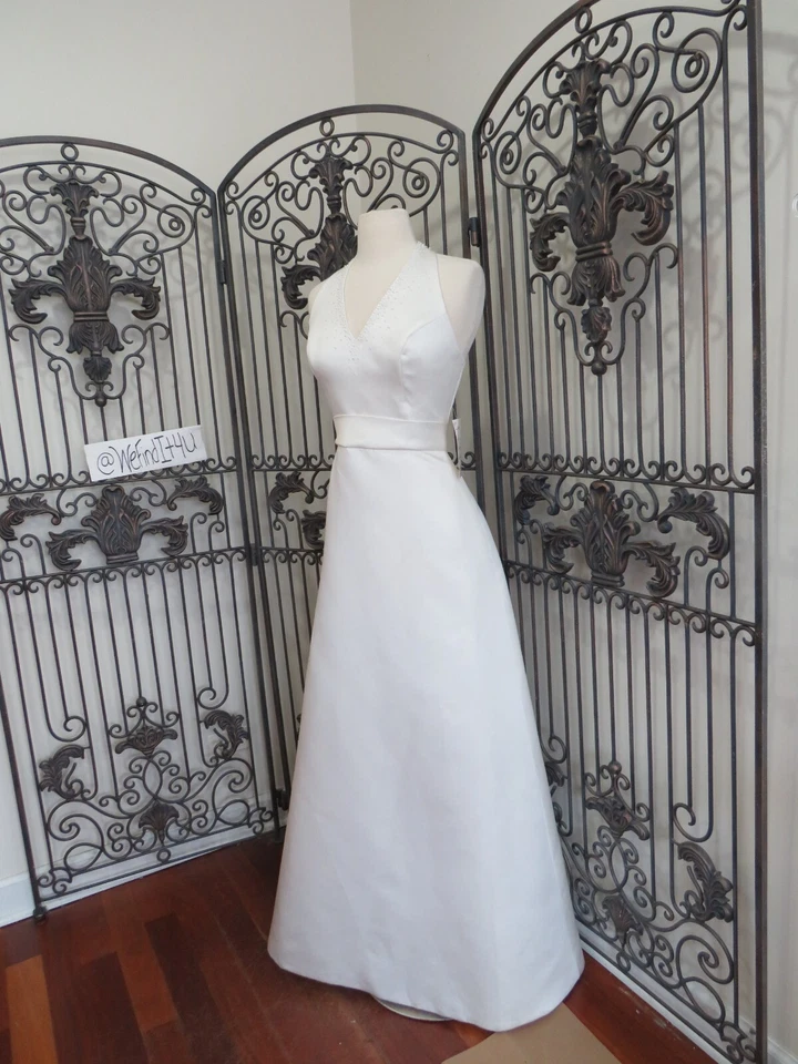 VESTIDO DE NOVIA FORMAL HALTER CON CUENTAS P235W VENUS 6462 TALLA 10 MARFIL $399 Foto 4 de 4