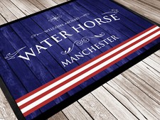 Personalised Boat Mat Narrow Boat - Canal barge, blue red stripe marina 60x40cm