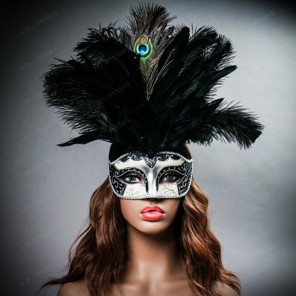 Venetian Mardi Gras Top Peacock Large Feather Masquerade Ball New Year Party - Image 2 of 4