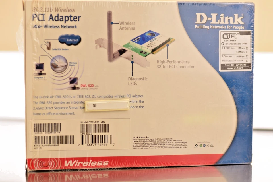 D-Link Air Wireless Network DWL-520+ Wireless PCI Adapter 802.11b 22 Mbps - Image 3 of 3
