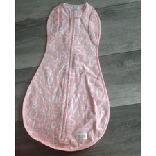 Woombie convertible baby swaddle light pink abc print 3-6 months 14-19lbs