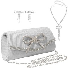 Elegant Bow Evening Clutch Purse for Women, Sparkly Glitter Rhinestone Weddin...