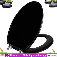 Black Elongated Wood Toilet Seat Zinc Alloy Hinges Easy Install Durable Black