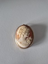 Vintage 9ct Solid Gold Hand-Carved Shell Cameo (Brooch & Pendant Dual Wear)
