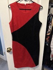 Calvin Klein Dress Red Black Colorblock Sleeveless Women’s Size 10 Knee Length