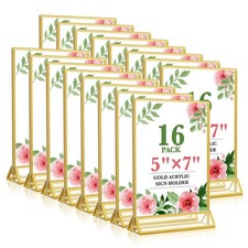 Gold Acrylic Sign Holder 5x7, 16 Pack Wedding Vertical-Gold16 Pack-5x7,