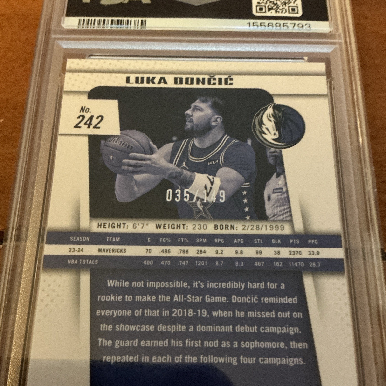 Panini Prizm Deca 2024-25 All-Star Luka Doncic #242 Blue Prizm /149 PSA 10 view 3