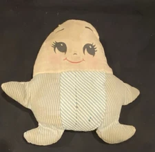 VTG Plakie Toys Plush Humpty Dumpty BLUE Pinstripe Yellow bow Open eyes Egg