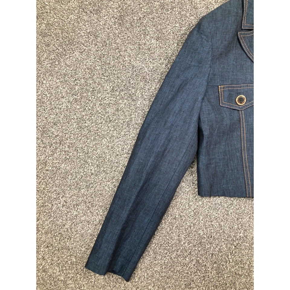 New Karen Millen Blazer Jacket Womens 8 Blue 100% Linen Tailored Cropped - Image 2 of 4