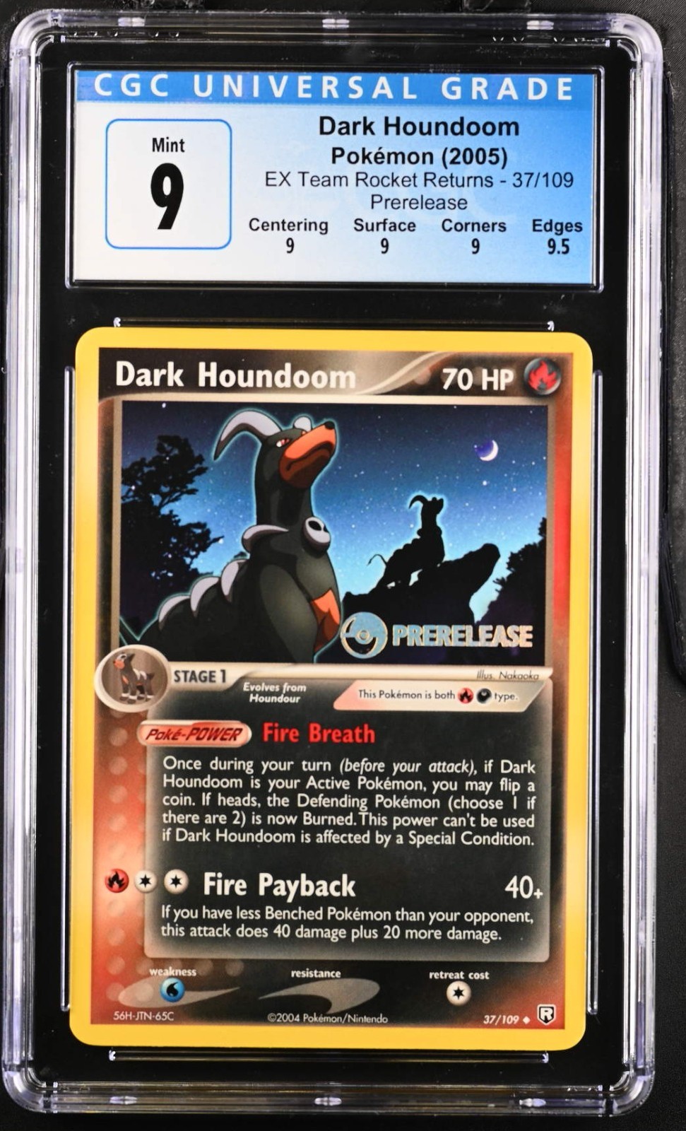 2004 POKEMON EX TEAM ROCKET RETURNS PRERELEASE #37 DARK HOUNDOOM CGC 9 (POP 19)