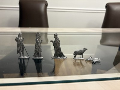 Vintage Metal Nativity Set Silver Figurines 5-Piece Christmas Religious Scene