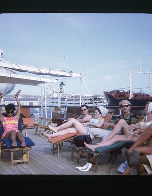 1969 Caribbean Cruise Ship People In Deck Chairs Kodachrome Transparency