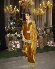 Readymade Velvet Suit Heavy Embroidery Kurti Pant Set Indian Pakistani Party