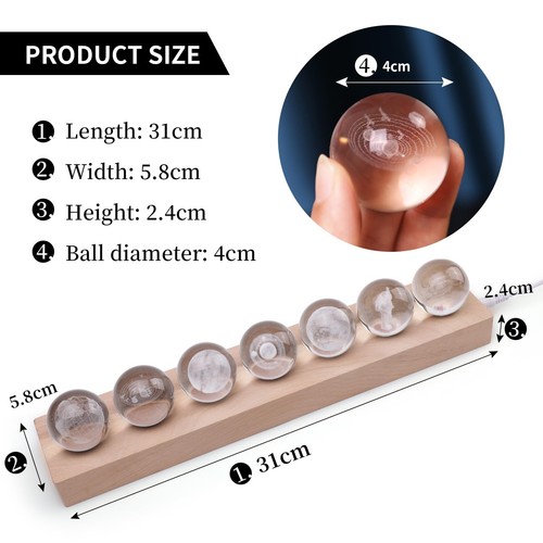 7 Pcs Planet 3D Solar System Crystal Ball Model Gift Space Astronomy Gift Pla... - Picture 4 of 7