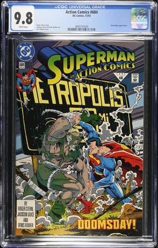Action Comics 684 CGC 9.8 WP NMMT DC KEY early Doomsday app 1992 Thibert WMC COA