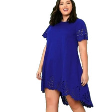 SHEIN Women’s Yellow Hi-Low Dress Size 1X (14) Eyelet Hem Short Sleeve