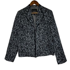 Classiques Entier Women's Black Textured Blazer Silk Blend Jacket Large Chic